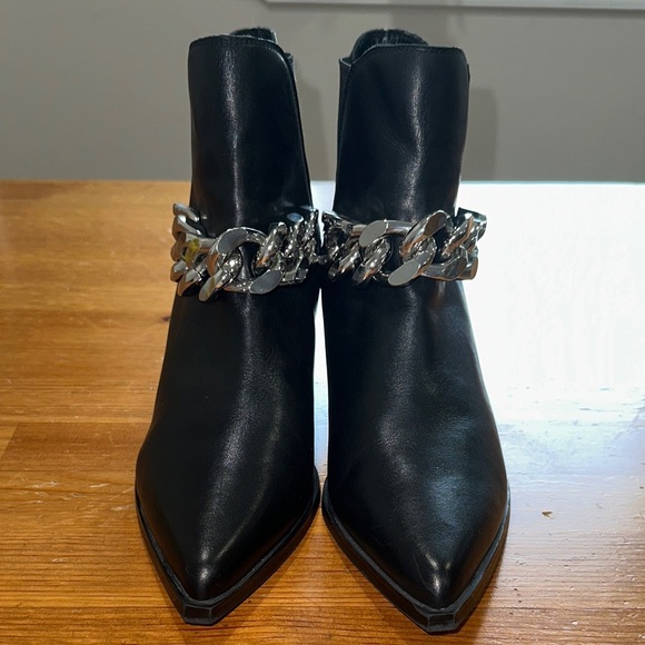 Marc Fisher Black Ankle Booties with Silver Chain Detail - Picture 2 of 13